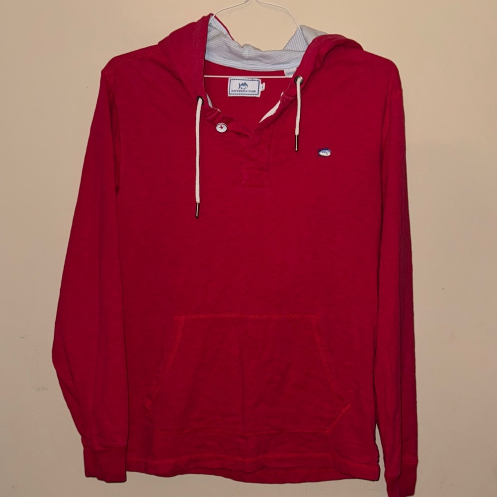 Southern Tide Red Lightweight Hoodie with Gray Accents M